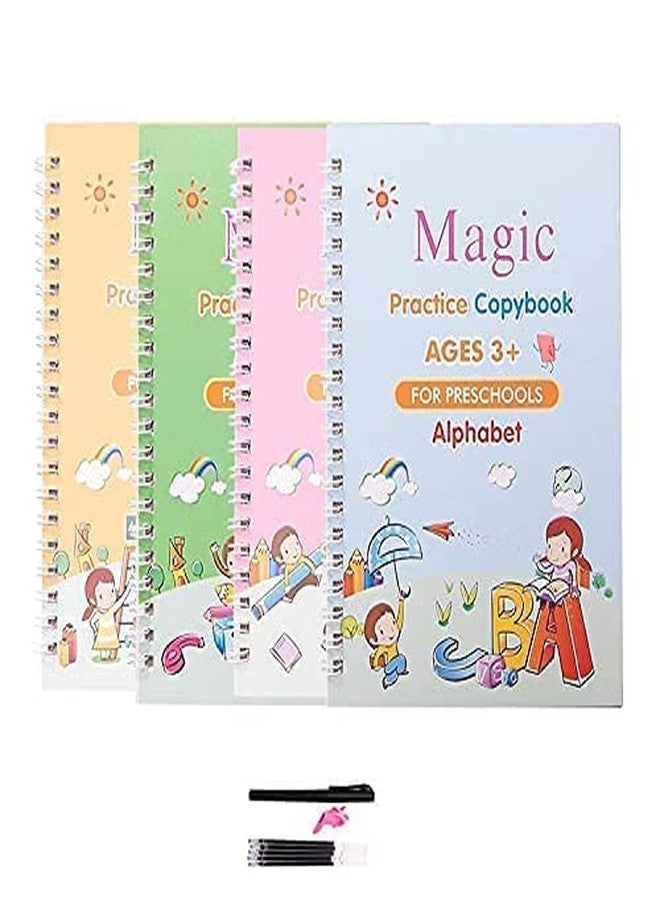 DS Enterprise 4pcs Magic Practice Copybook with Pen & 5 Refill Reusable Writing Tool Simple Hand Lettering for Children, Alphabet Number Math Drawing Tracing,Pen Control Workbook Set for Kids - Image 1